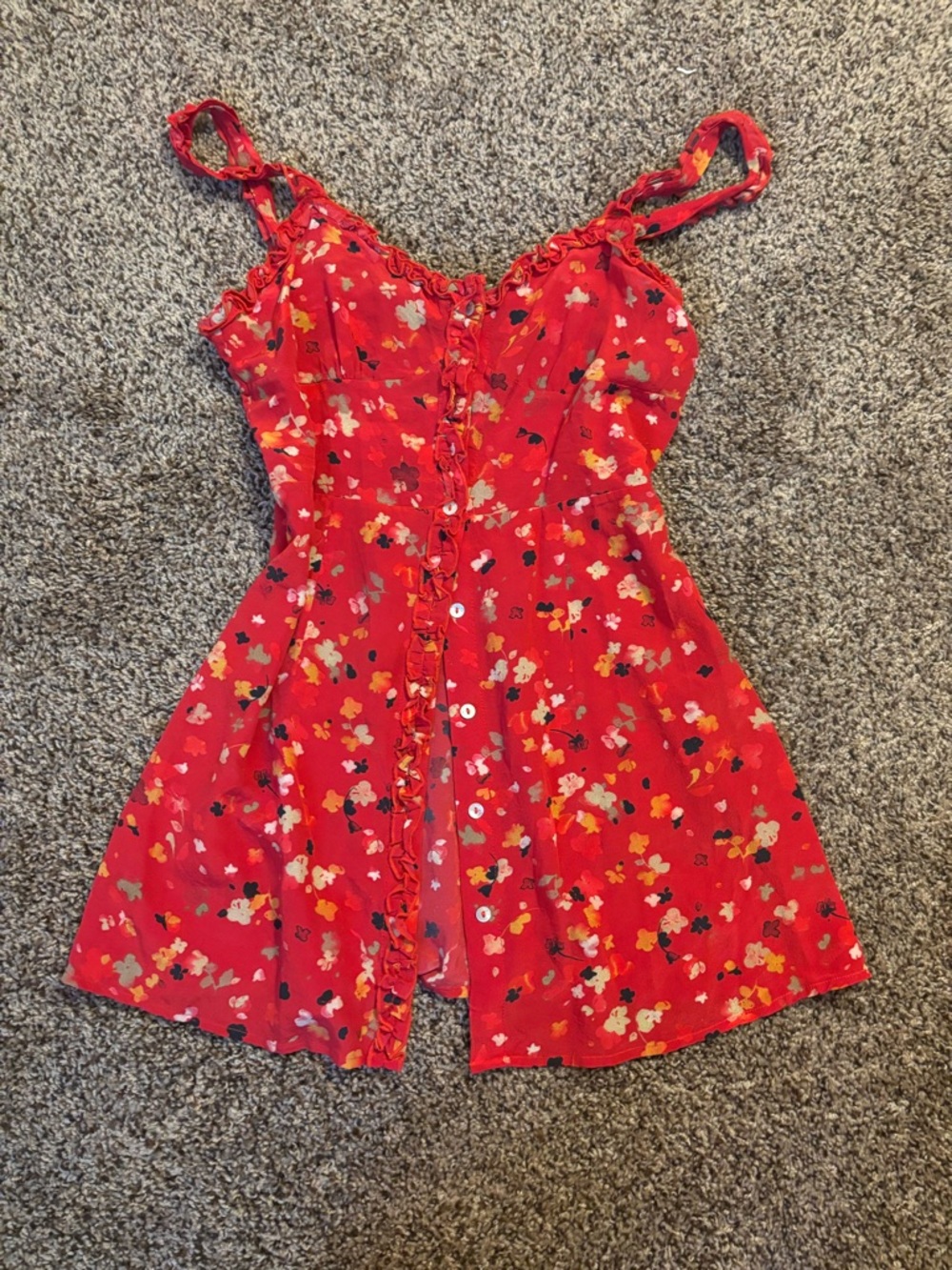 Réalisation Par Red Floral Ruffle Silk Dress size M